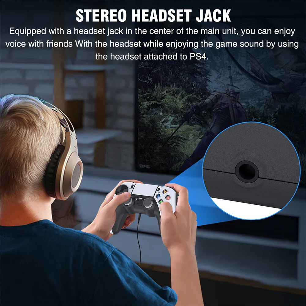 Wireless Controller Compatible with PS4/PS4 Pro/PS4 Slim, DinoFire Pro Controller with Advanced Buttons Programming/Enhanced Dual Vibration/Stereo Headset Jack/6-Axis Gyro Sensor /Turbo/Macro Function