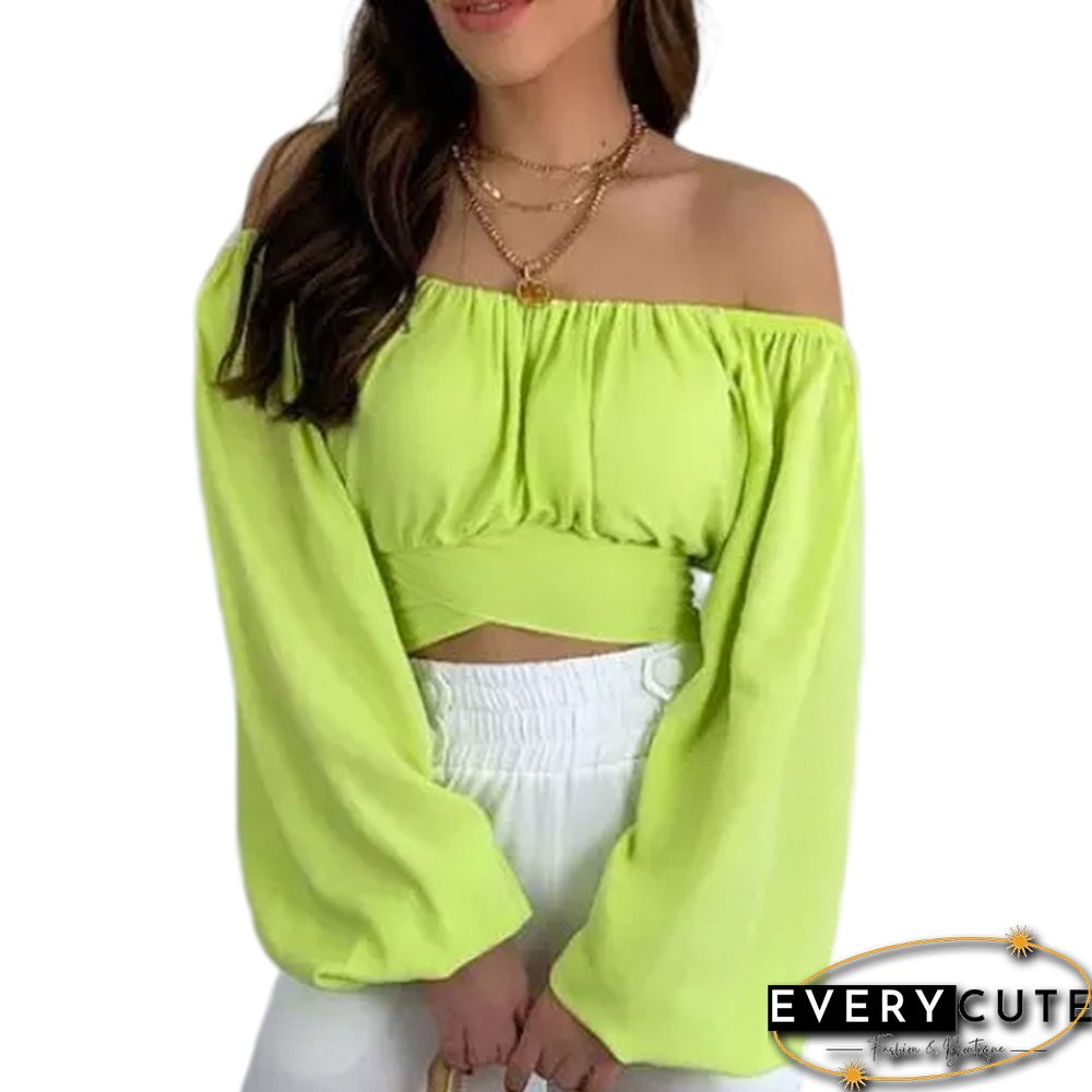 Yellow Off Shoulder Puff Sleeve Crop Tops
