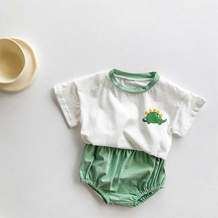 Baby Dinosaur Tee & Solid Color Bloomers