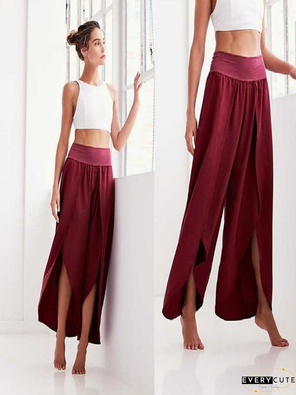 Solid Color Wide Leg Split Bottom Casual Pants