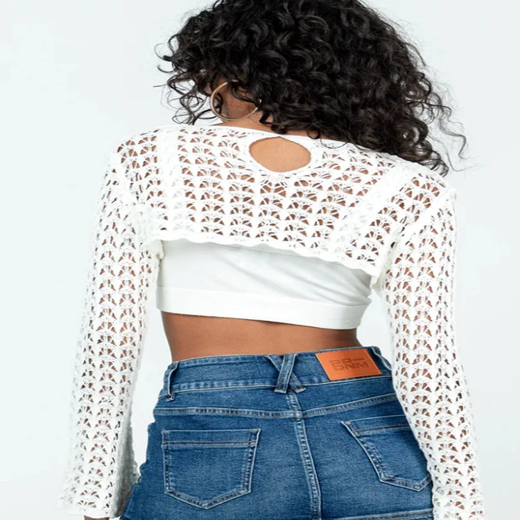 Toloer Toloer New Hollow Knit Short Sweater Female Hot Girl Pure Color Set Round Collar With Sunscreen Clothes Summer-Outfit Ideas