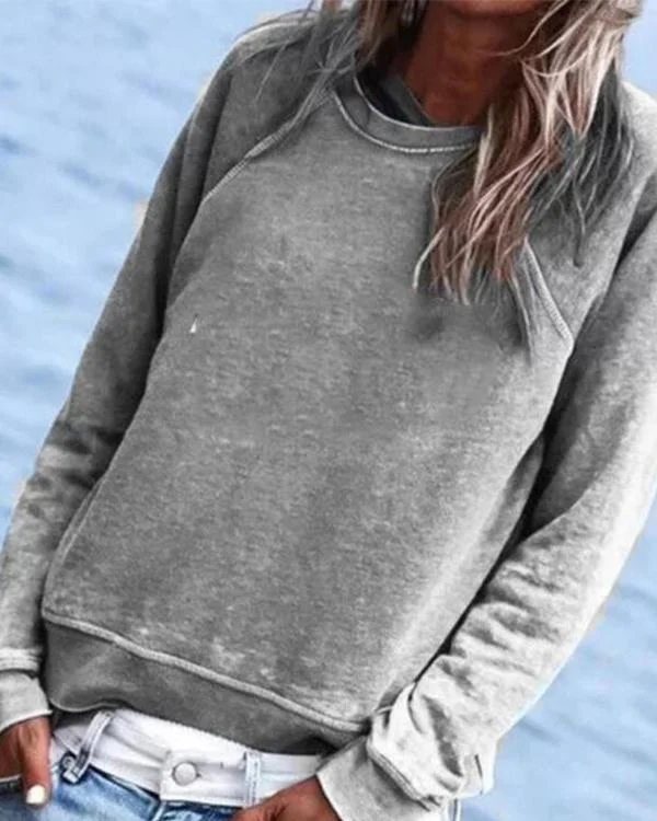 Solid Casual Long Sleeve Crew-Neck Top