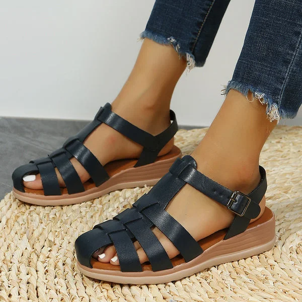 Women's Braided Hollowed Closed Toe Sandals Fisherman Sandals With Buckle Strap