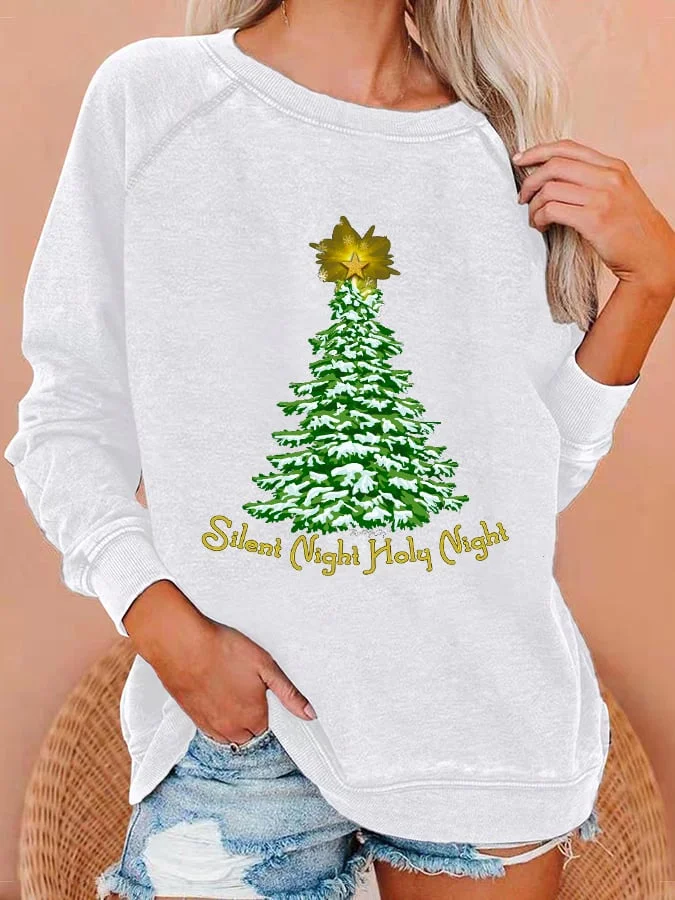Women's Merry Christmas Tree Print Casual Sweatshirt-mysite