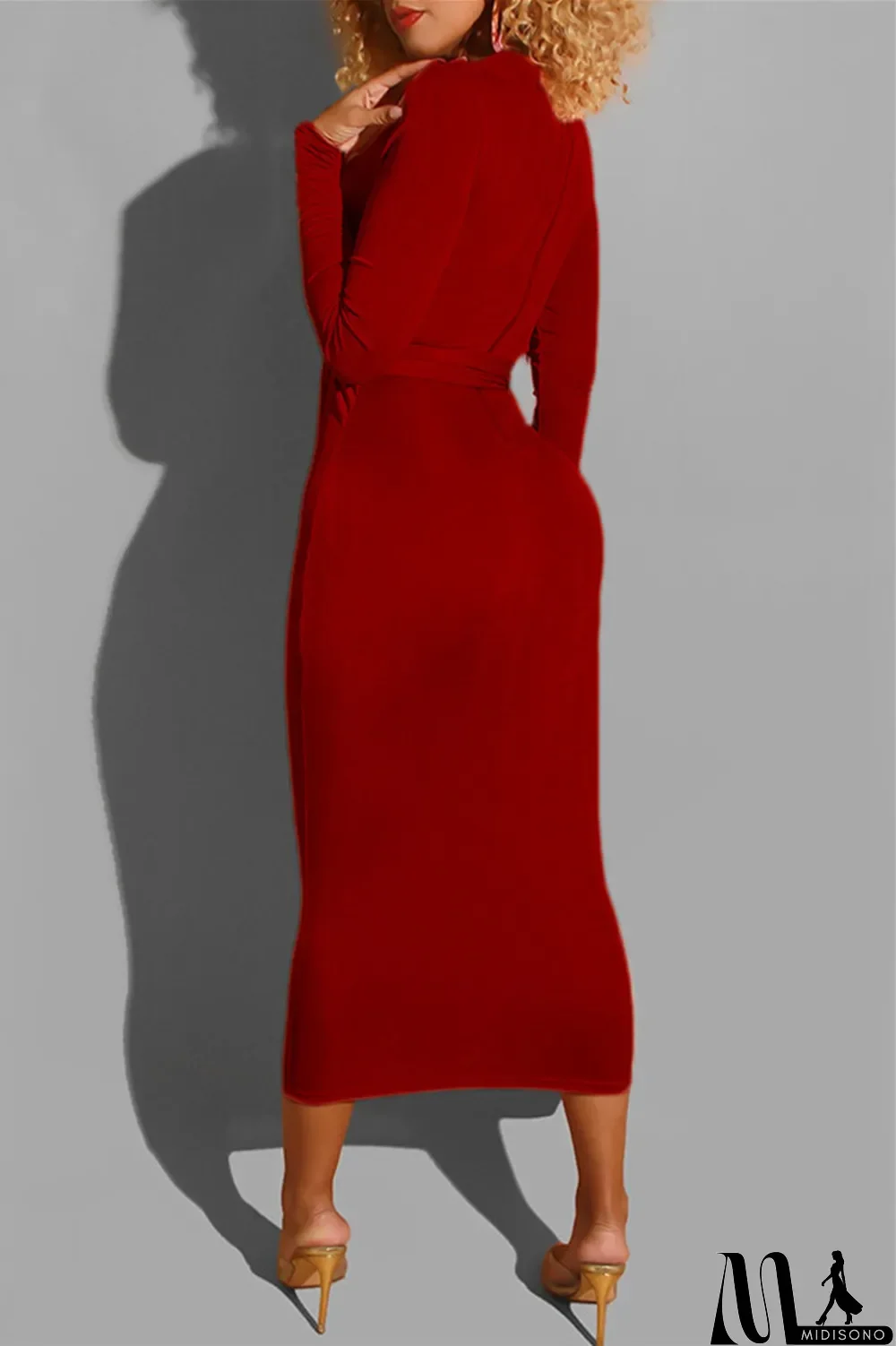 MidiSono - Deep Blue Fashion Casual Bandage O Neck Long Sleeve Dresses