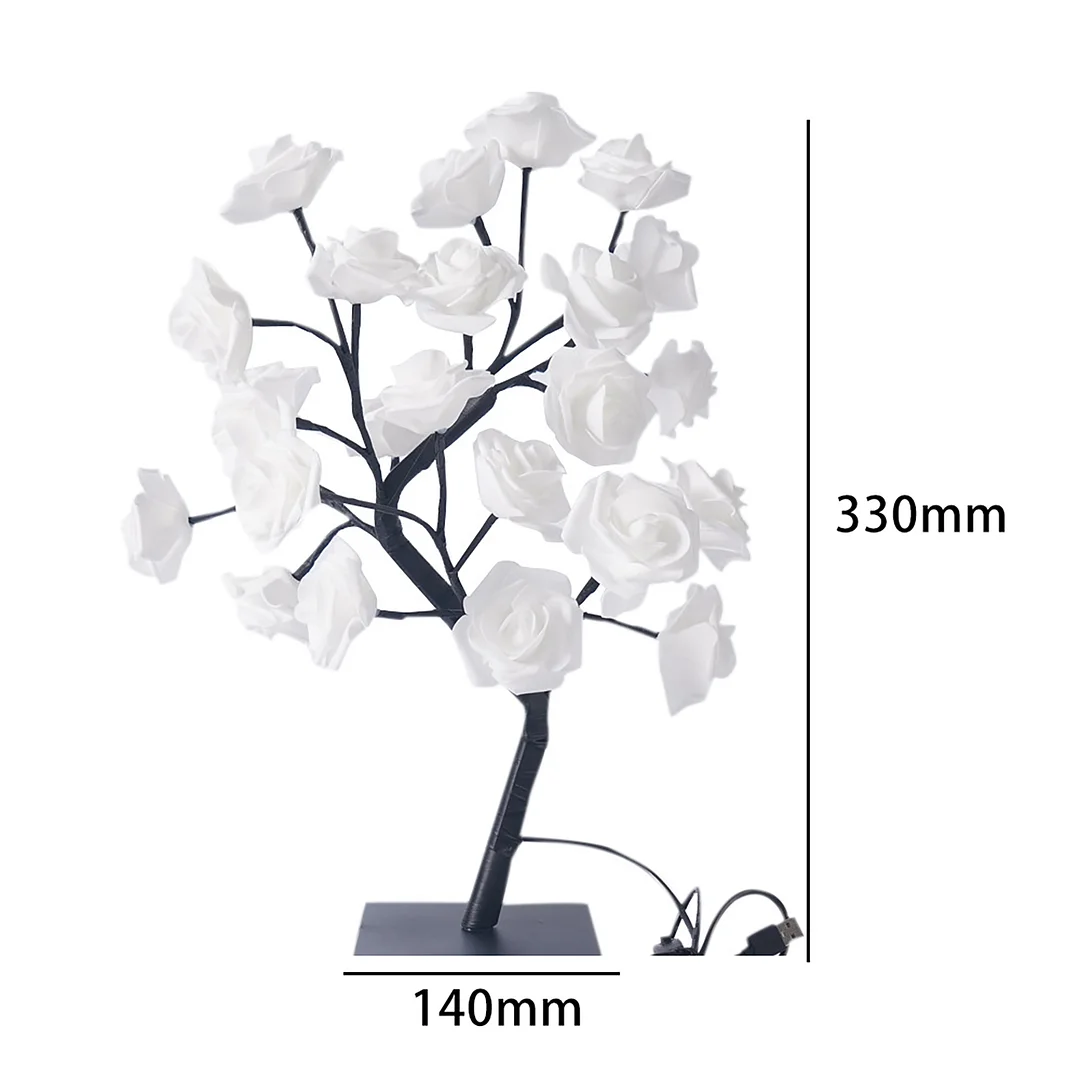 Table Flower Tree Rose Lamp Fairy Bonsai Tree Desk Light for Women (White)