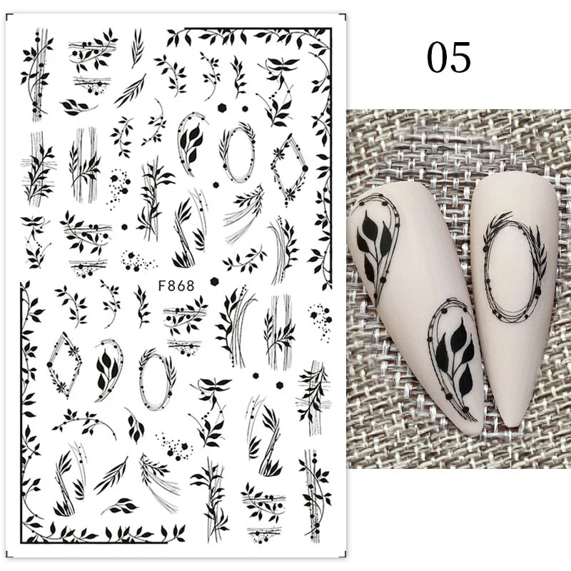 1Pc Black White French 3D Nail Sticker Hollow Painting Nail Trasnfer Sliders Manicure Butterfly Star Heart Pattern Nail Decor-Nail Inspo