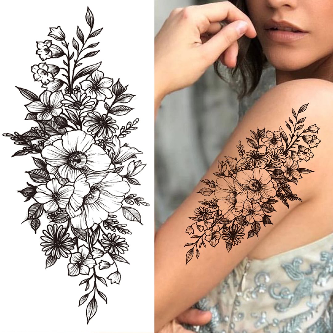 Sdrawing Pendant Temporary Tattoo For Women Men Butterfly Elephant Flower Fake Tattoo Waterproof Half Sleeve Thigh Tatoo Sticker