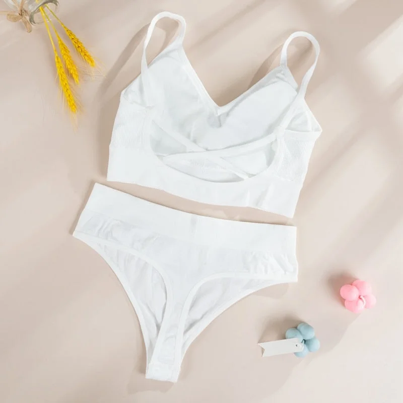 Women Bra Panties Set Sexy G-String Push Up Bra Crop Top Seamless Underwear Active Bra Thongs Female Top Lingerie Set