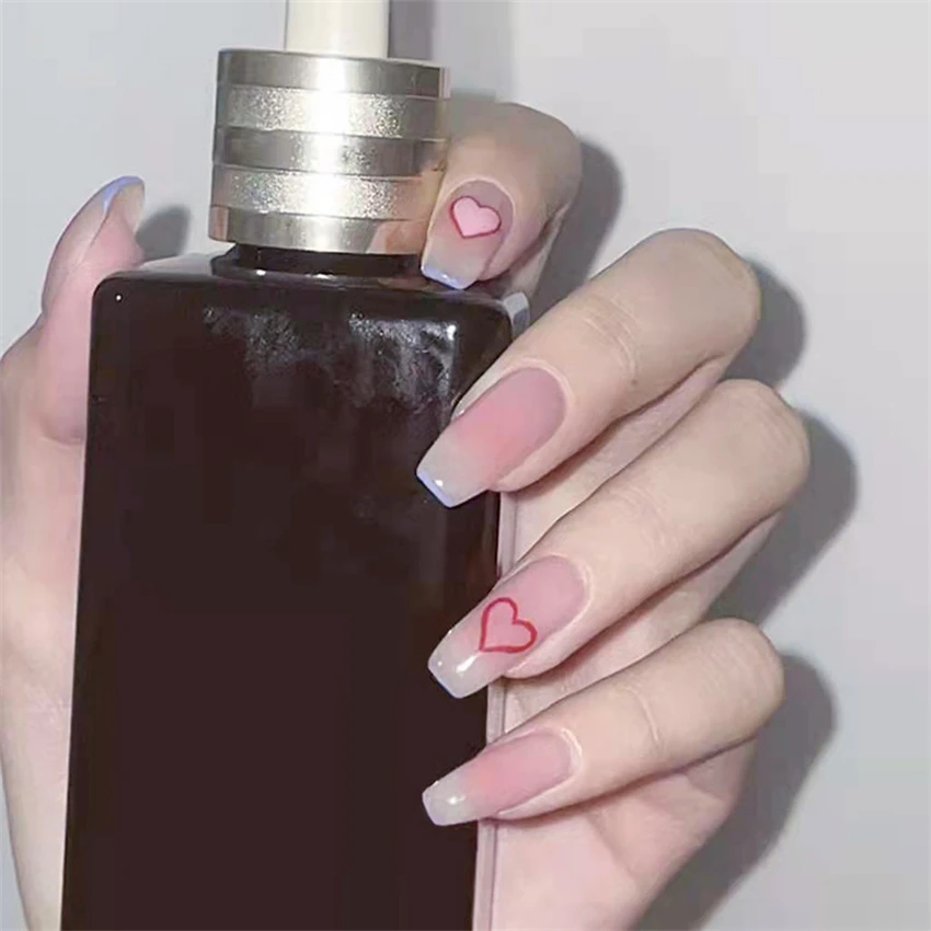 Qinice 24Pcs/Set Milkshake Diamond Lattice Wearing False Nails Tips Fall Winter Adhesive Fake Nails Removable French Press on Nail Art
