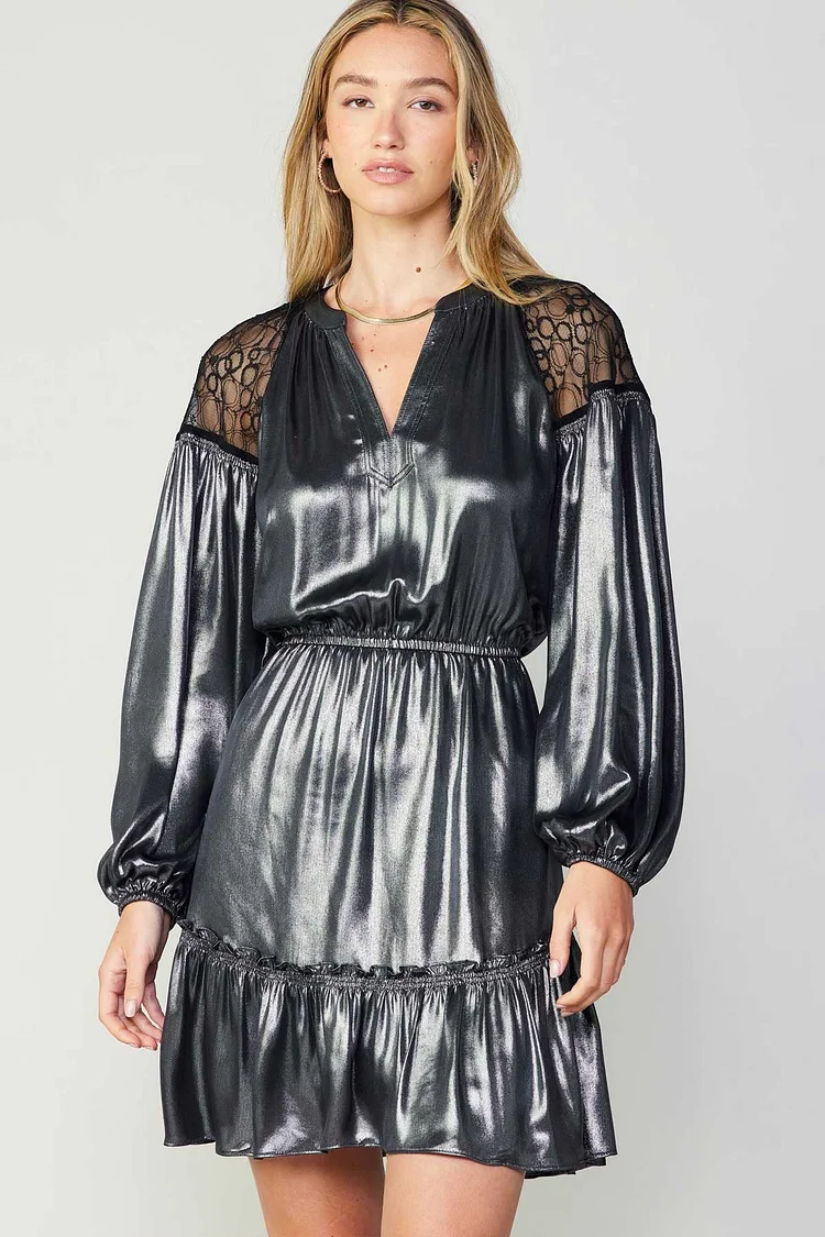 Gunmetal Mini Dress W/Shoulder Lace