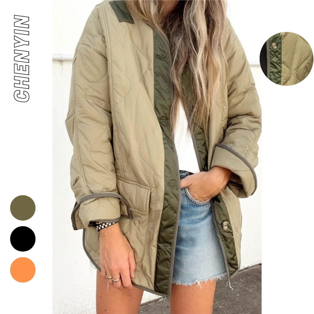 Woherb The Ins New Ladies Autumn Winter Coat · Loose Hourglass Quilted Color Double Pouch Jacket-Outfit Ideas