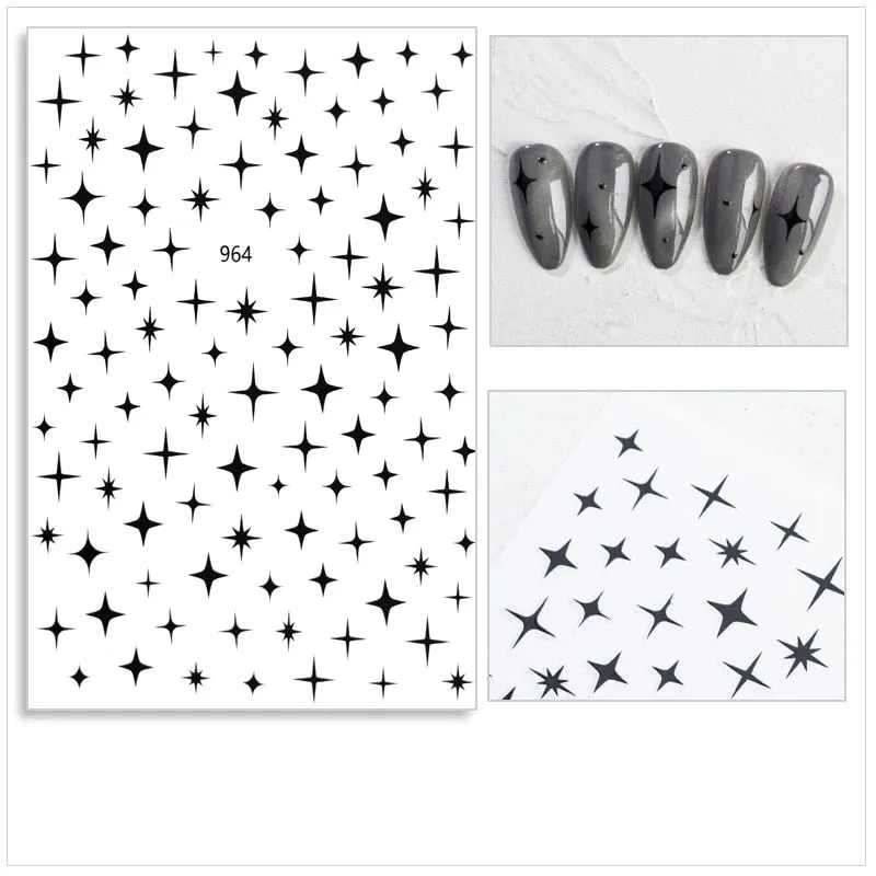 Black Red 3D Nail Sticker Self Adhesive Love Heart Star Butterfly Flower Nail Decals Slider DIY Nail Art Decoration-Nail Inspo