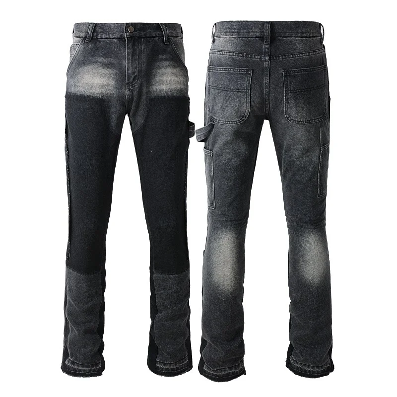 Men's Splicing Micro Flared Jeans Y2K Rapper Biker Jeans