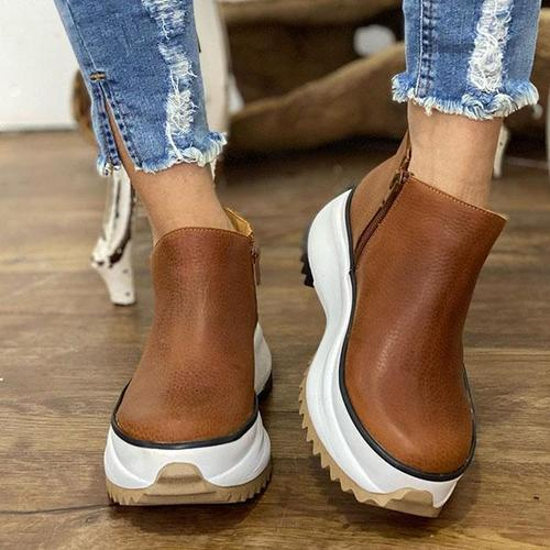 Plain Round Toe Platform Boots