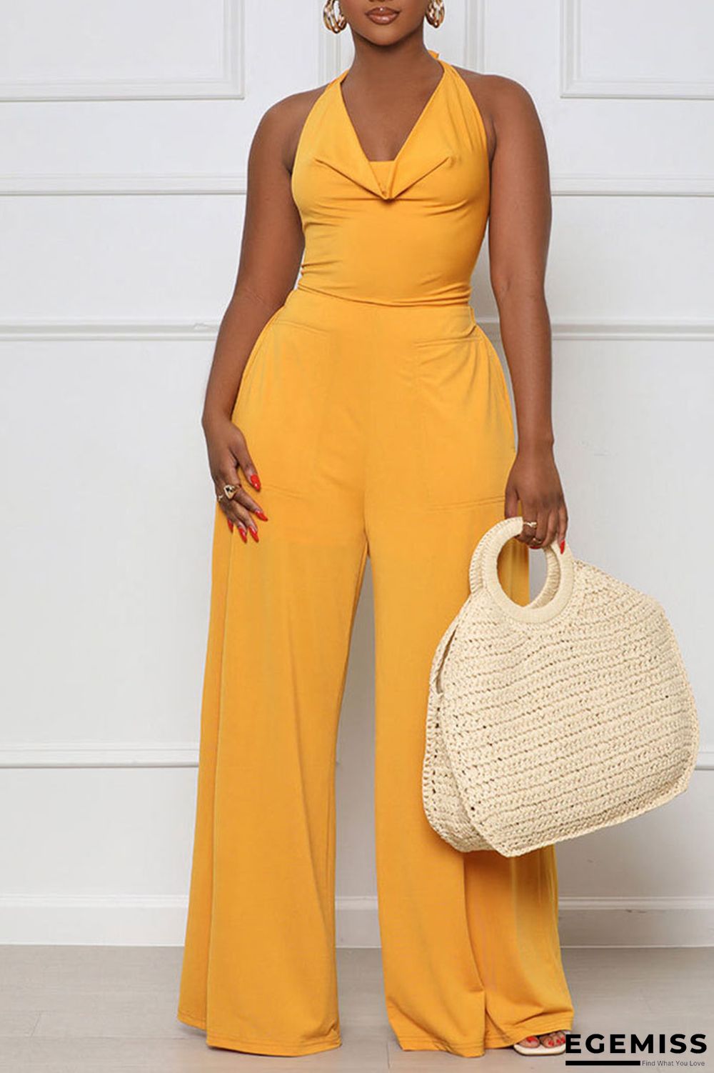 Yellow Sexy Solid Bandage Patchwork Backless Straight Jumpsuits | EGEMISS