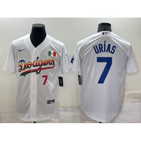 Men's Los Angeles Dodgers #7 Julio Urias White Cool Base Stitched Baseball Jersey I719