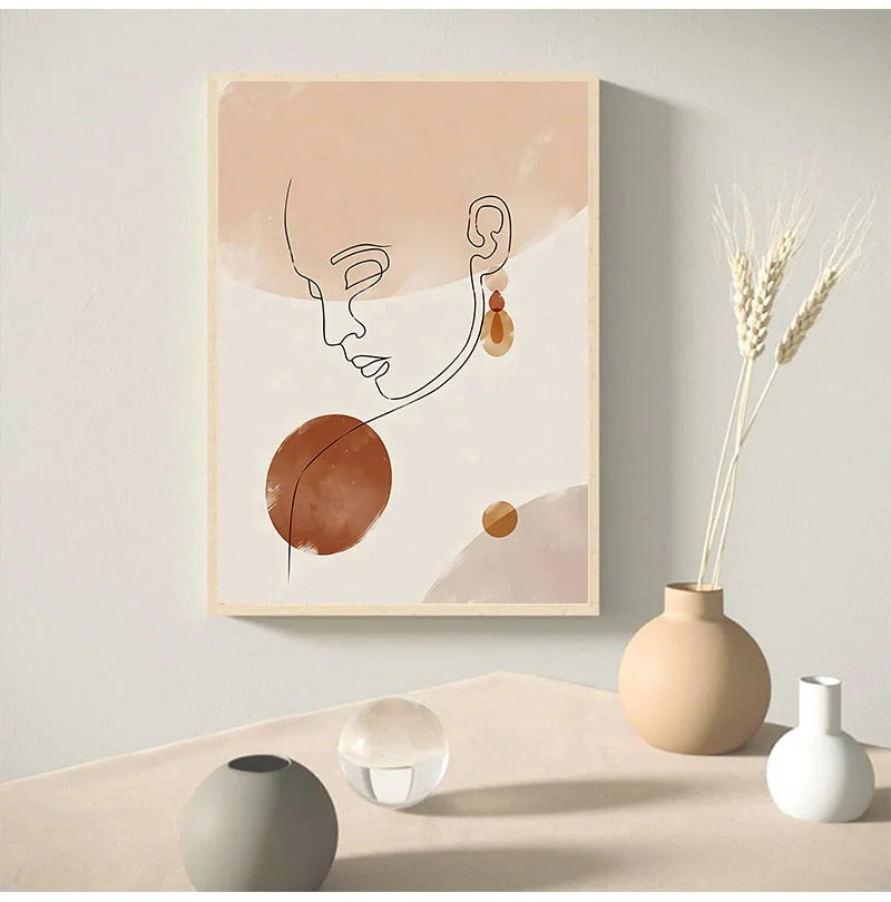 Abstract Woman Face Line Drawing Print Boho Wall Decor Terracotta Minimalist Poster Wall Art Canvas Painting Pictures Home Decor