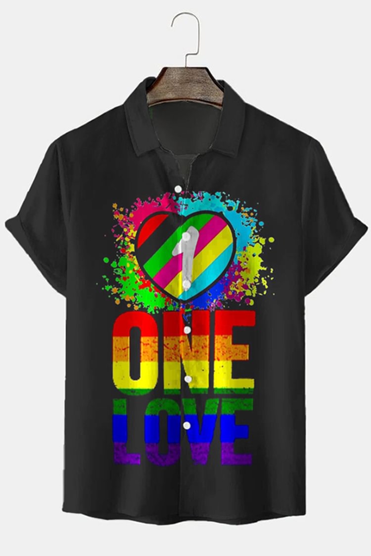 Men's One Love Pattern Casual Short Sleeve  Shirt