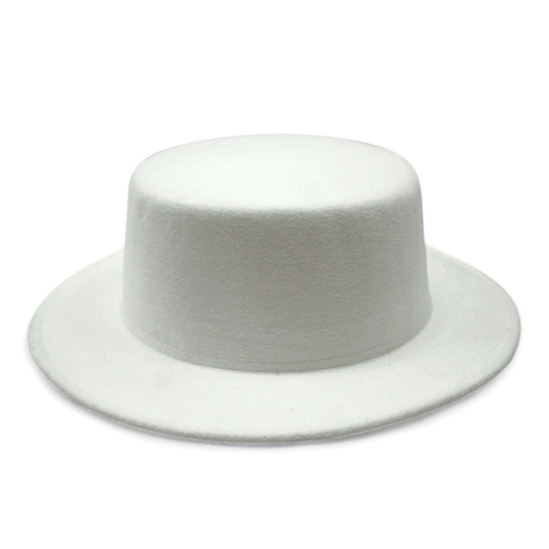 Couple’s Flat Brim Hat Men’s And Women’s Autumn And Winter Retro British Jazz Hat Flat Top Big Brim Top Hat Women’s Sun-proof Street Dance Hat