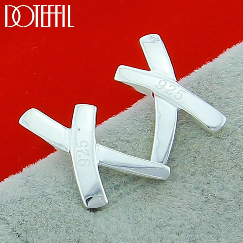 DOTEFFIL 925 Sterling Silver Cross X Stud Earring For Women Jewelry