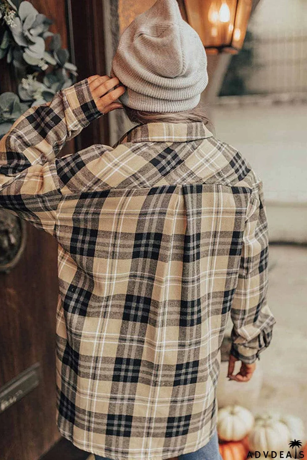 Plaid Pocket Buttoned Long Sleeve Shirt