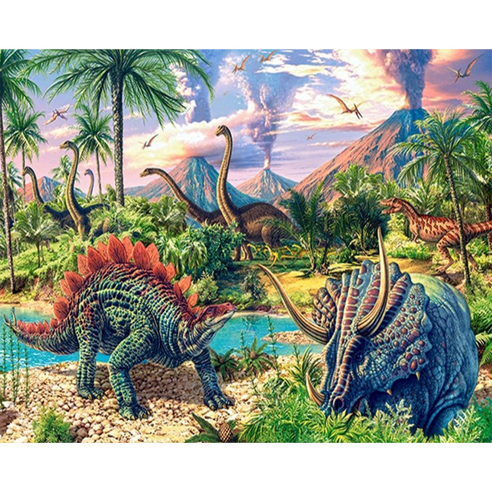 Dinosaur World & White Horse-Paint by Numbers-50x40cm
