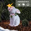 Statue de jardin lapin avec lumi&egrave;re solaire papillon
