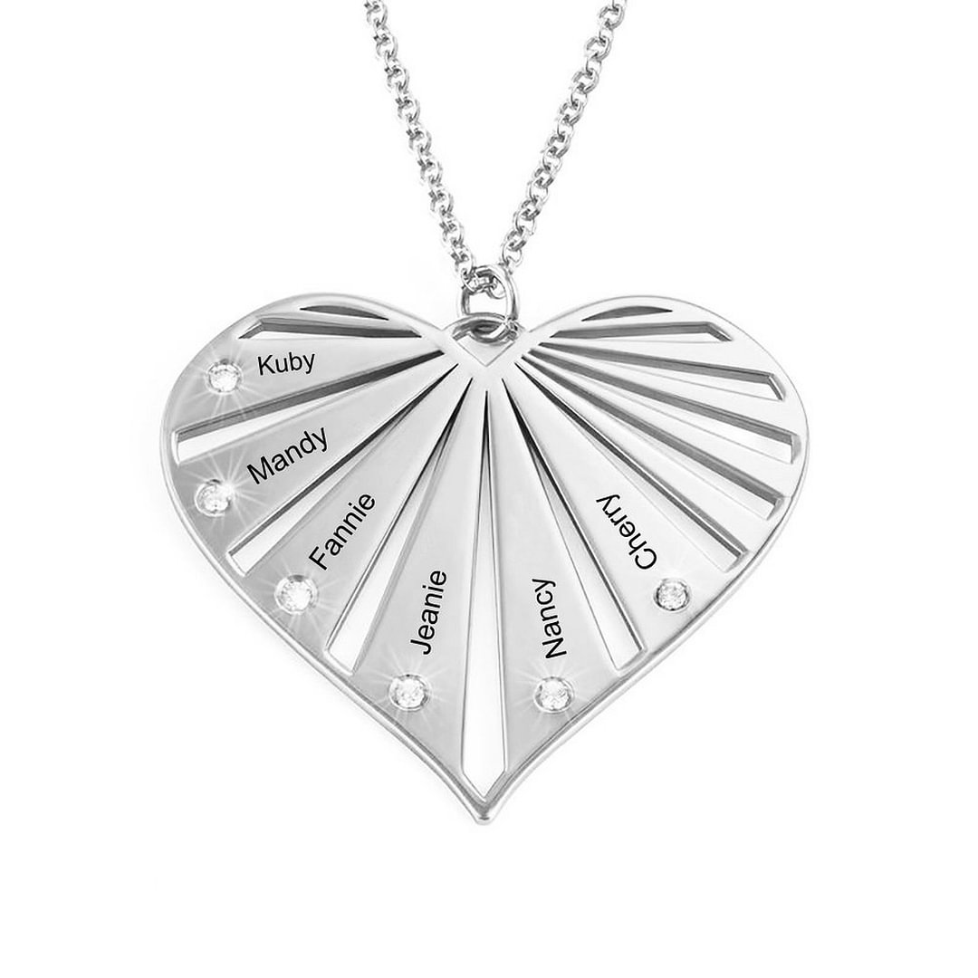 Custom Engraving Name Family Heart Pendant Necklace