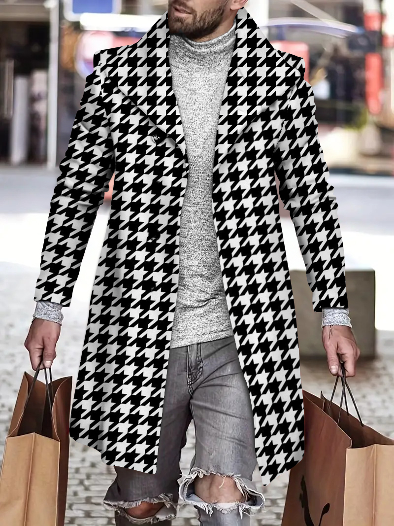 Men's fashion geometric print mid-length coat 026