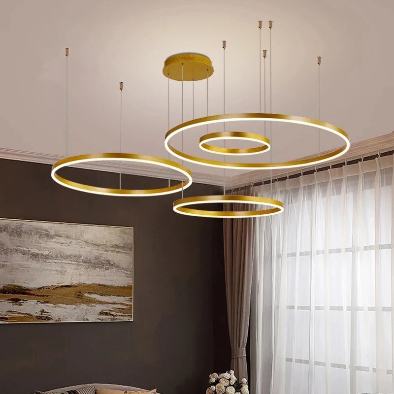 Modern Minimalist Led Chandeliers Indoor Lighting Brushed Rings Ceiling Mounted Pendant Light Lighting Kitchen Home Hanging Lamp