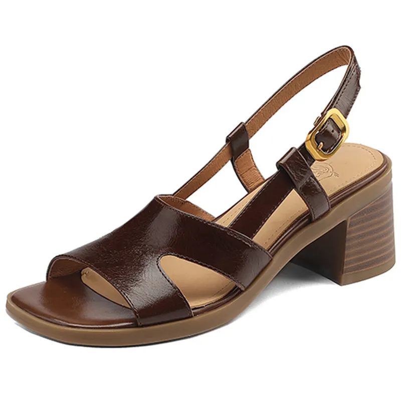 Churchf Churchf Wind ~ Square Head Open Toe Sandals Women's New Summer Casual Commuting Thick High Heels