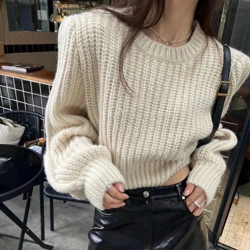 Brownm Brownm Fashion Temperament Loose-Fitting Women Autumn 2024 New Simple Thin Round Collar Knitted Sweater