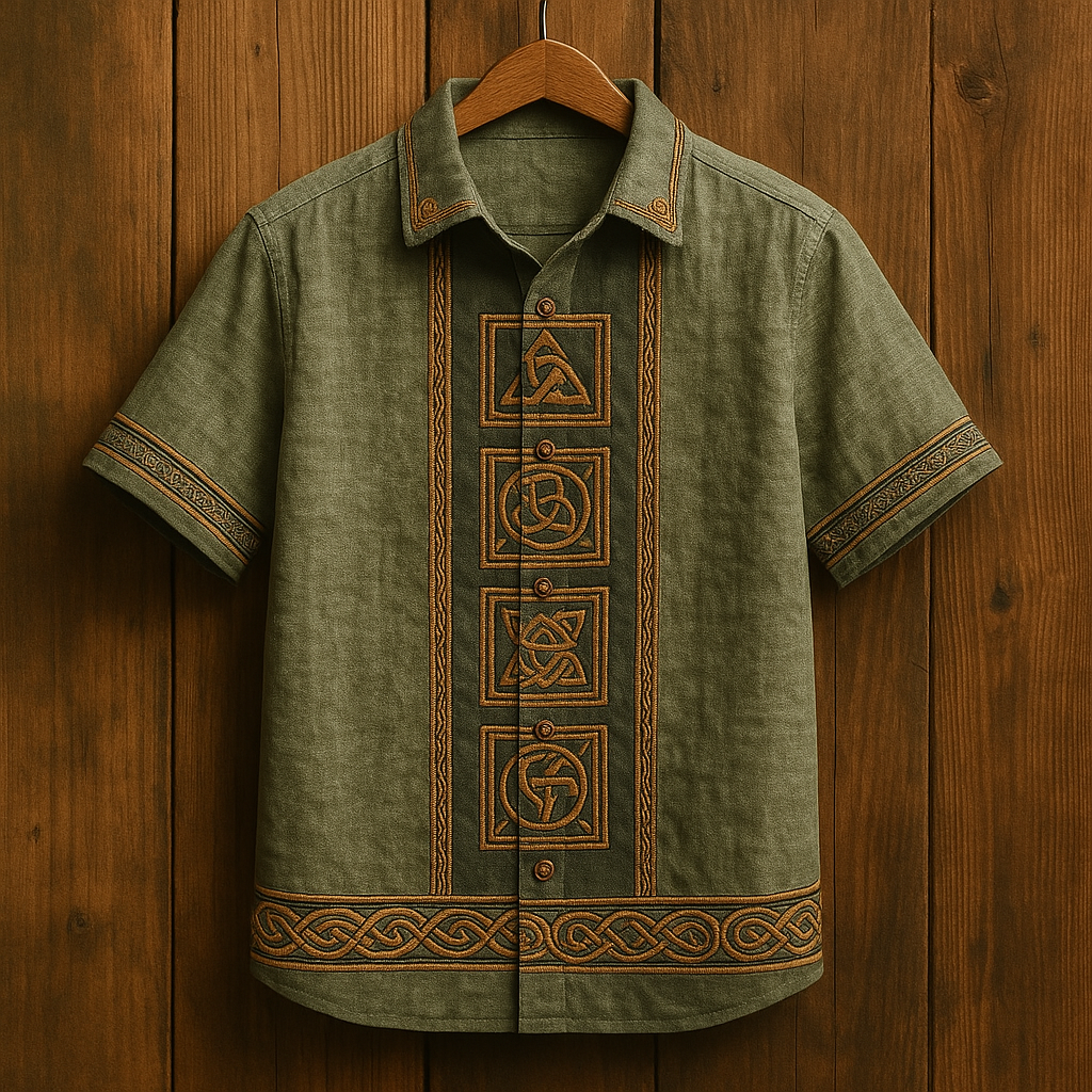 Viking Tree Of Life Natural Celtic Knot Art Men's Hawaiin Linen Shirt / Rvogue / Rvogue