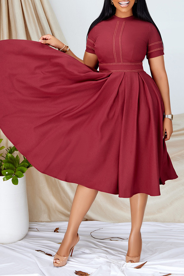 Mature Women Summer Elegant Stitching Ruffle A- Line Dress