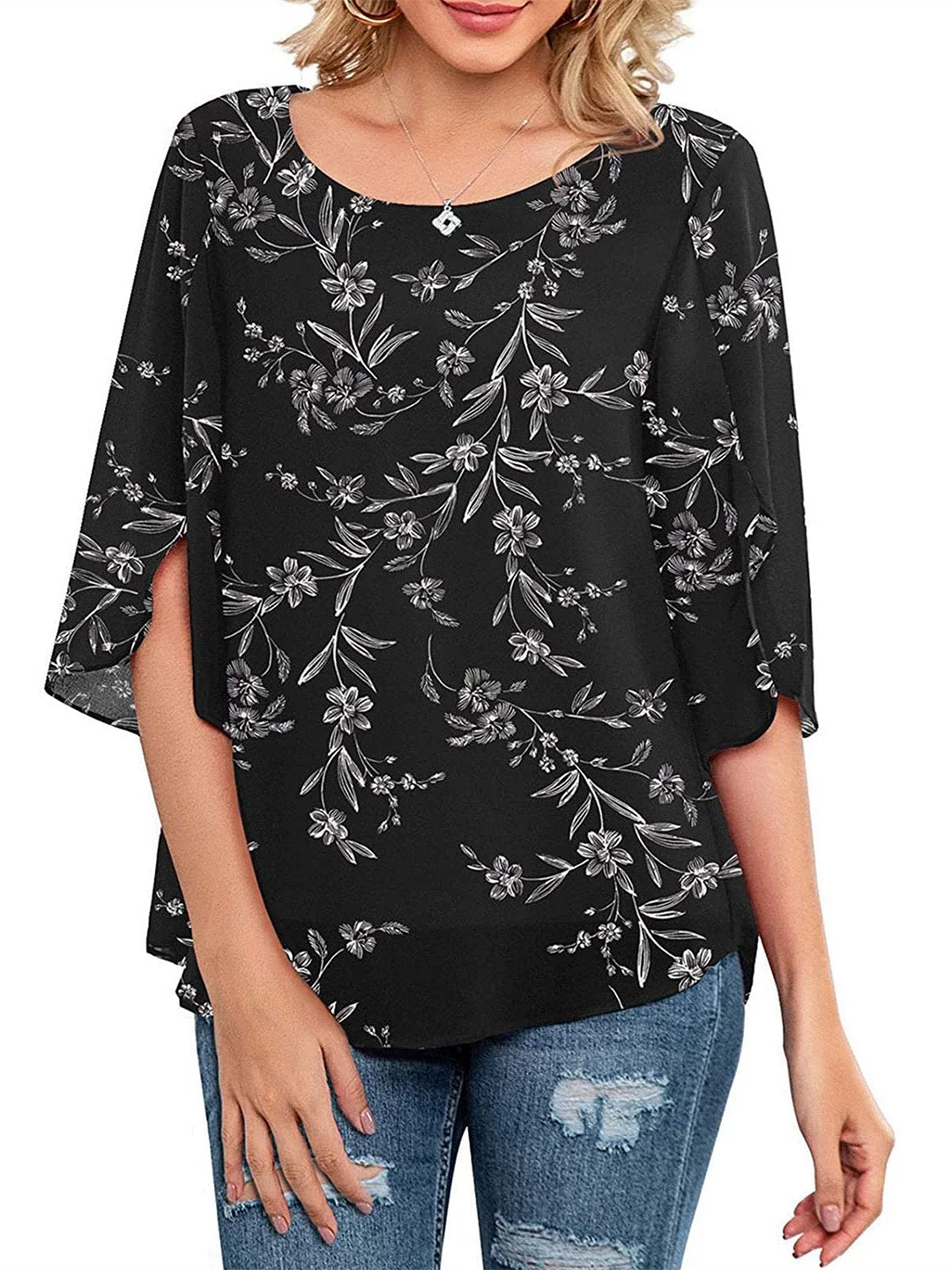 Women Half Sleeve V-neck Solid Color Dress