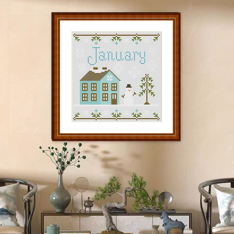 1set DIY Printed Cross Stitch Kit 【CC3076- 12-Month Small House One Month 】printed (stamped) cross-stitch Painting Fairy Cross Stitch