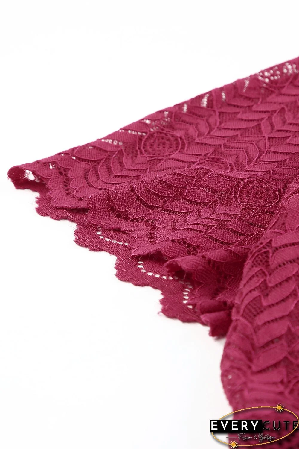 Red Crochet Short Sleeves Lined Midi Dress