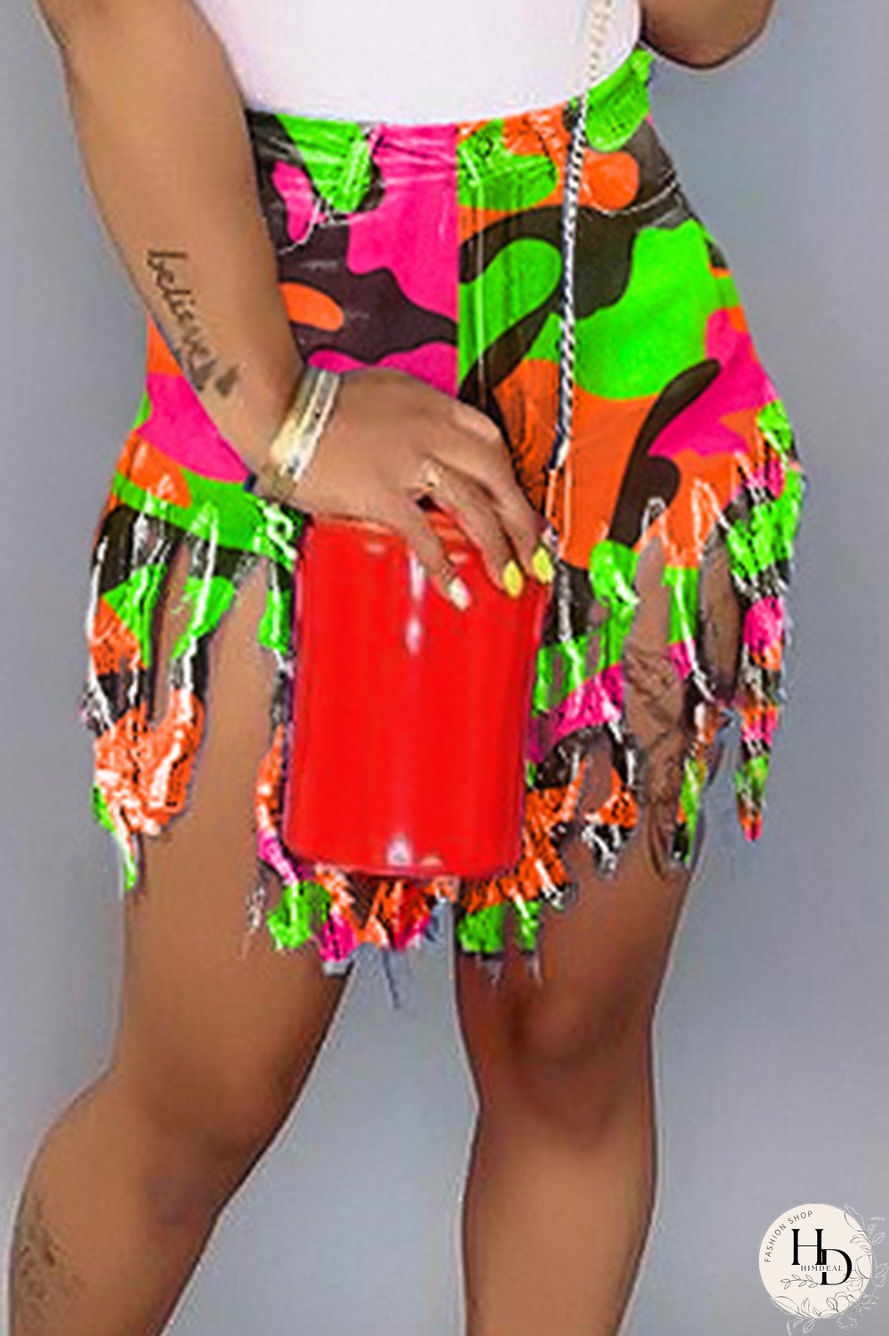 Blue Denim Button Fly Zipper Fly Mid Solid Patchwork Tassel Straight shorts