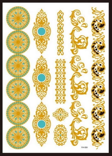 Flash Metallic Waterproof Tattoo Temporary Color Gold Silver Women Fashion Peacock Feather bird Design Sticker on the body YH119