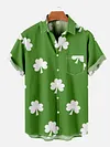 St. Patricks Day Vacation Green And White Clovers Printing Hawaiian Short Sleeve Shirt