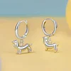 925 Sterling Silver Dachshund Drop Hoop Earrings 