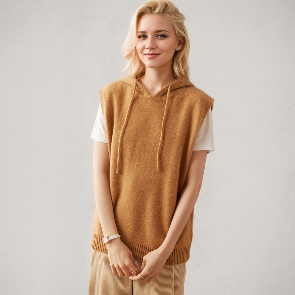 Sleeveless Hooded Women's Cashmere Vest REAL SILK LIFE