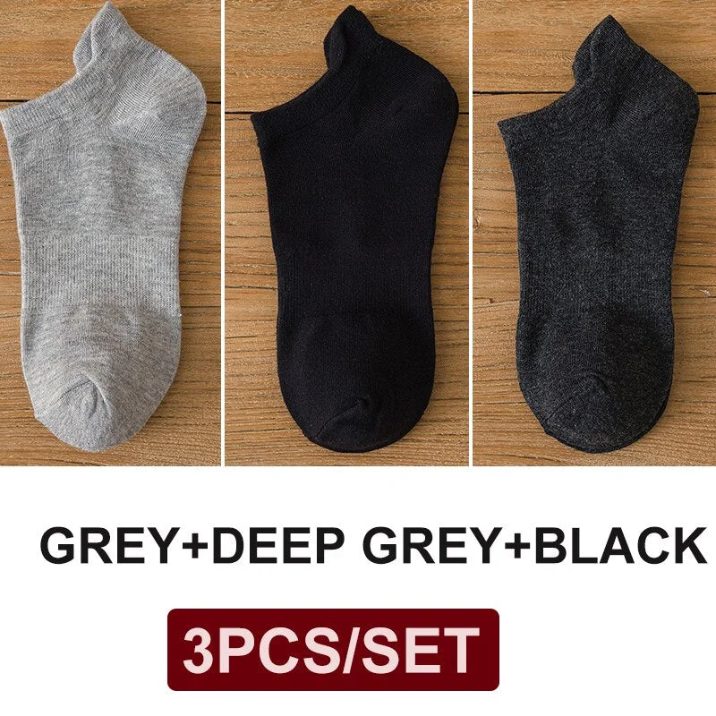 FINETOO 3 Pairs/Set Cotton Men's Socks Harajuku Boat Socks Lift Up Solid Colors Man Sock Sox  Male Invisible Short 38-44 Socks