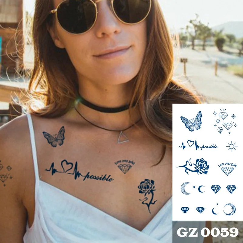 1Pcs Ink Juice Butterfly Text Tattoos Body Art Waterproof Temporary Tattoo Sticker For Men Women
