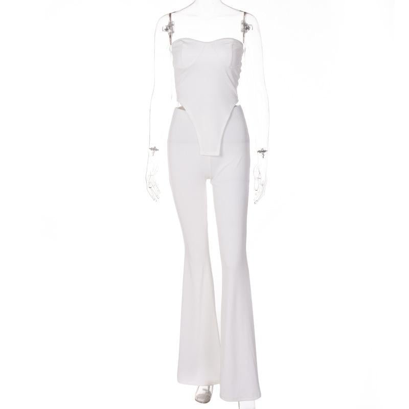 Strapless asymmetric top with wide leg trousers jumpsuit set-zachics