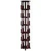 [US Local Warehouse] 6 Tier Bamboo Rotating Bookshelf on Wheels 360 Spinning Book Shelf Tower Round Revolving Bookcase Organizer Rolling Bookshelves for Small Space Corner Bedroom Office