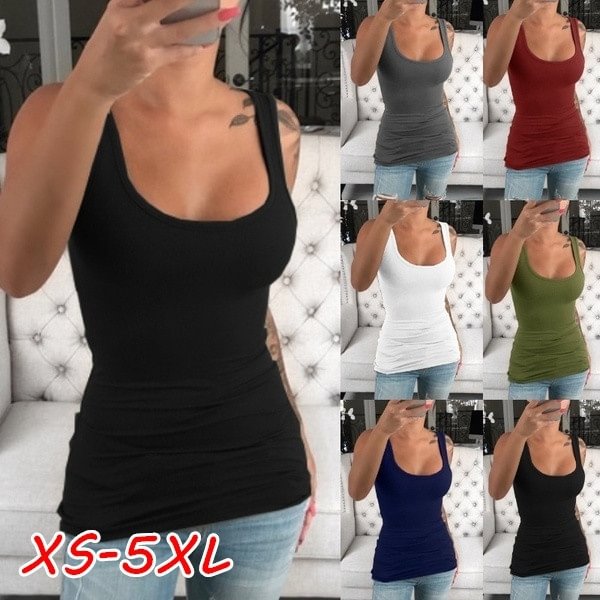 New Women Fashion Vest Sleeveless Blouse Ladies Solid Color Tank Tops Casual Graphic Tee Female Casual Summer Tops T-Shirts - Chicaggo