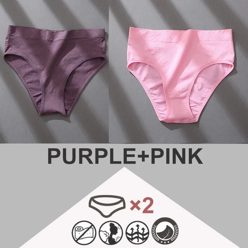 FINETOO 2PCS/Set Women Panties Bodyshaper M-2XL Women's Underwear Lingerie 8 Solid Colors Sexy Female Undepant High Waist Briefs