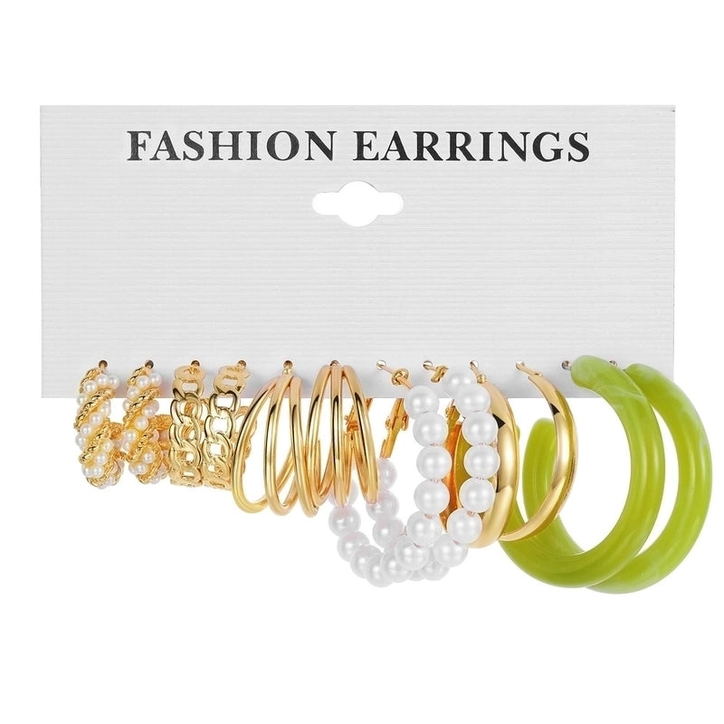 Retro Round Alloy Plating Artificial Pearls Women’s Earrings Ear Studs 6-piece Set